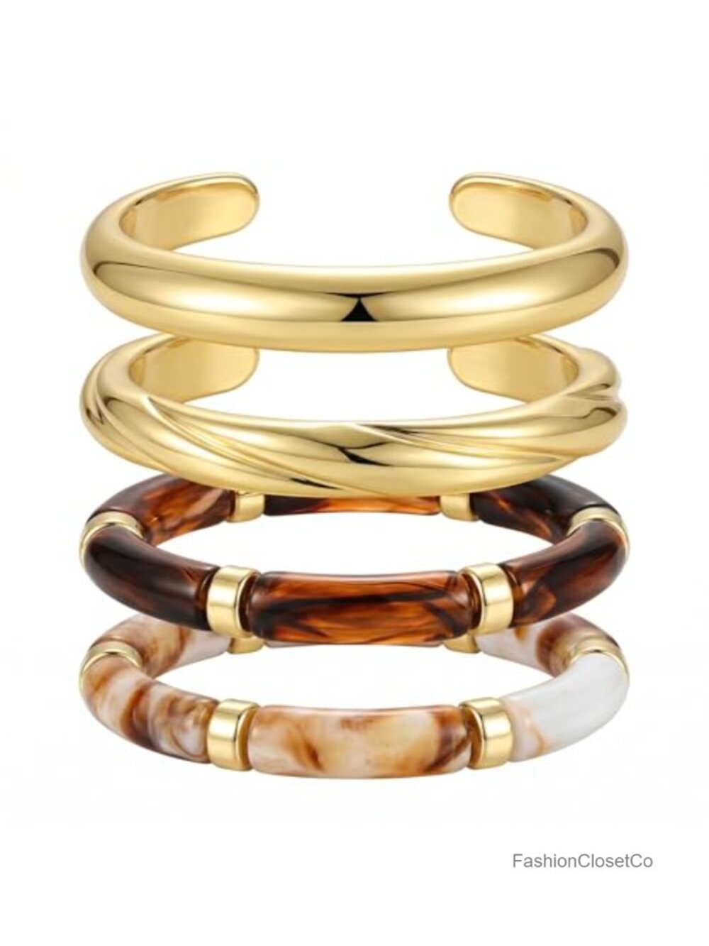 Chunky Acrylic Bangle Set for Women - Boho Resin Gold Cuff Bracelets, Stackable